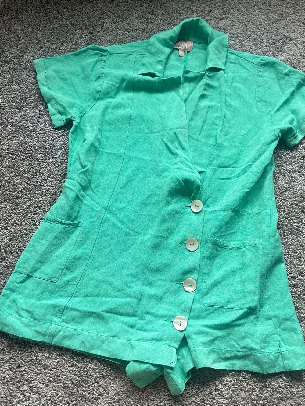 Show Me Your MuMu Green Short-Sleeve Bicoastal Linen Blazer Romper